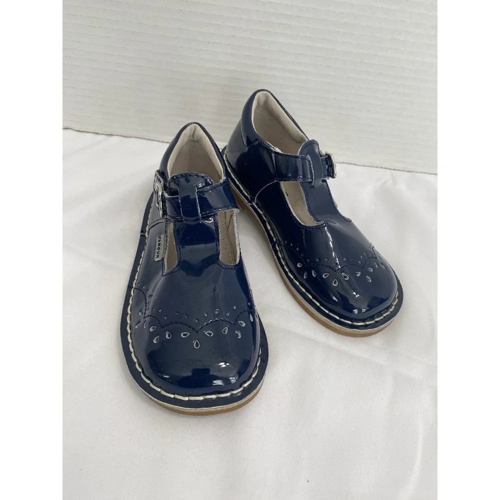 L'Amour Mary Jane Shoes Girls 11 Navy Blue Excellent T-Strap Brogue F-410